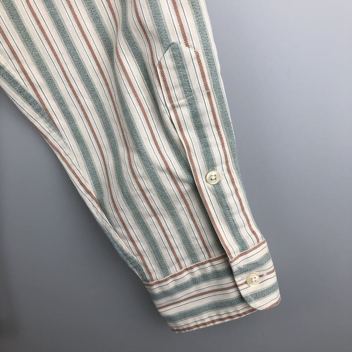 Ralph Lauren Vintage Button-Down Long Sleeve Striped Shirt, Men's Size L cotton Khaki type sage green Vintage Second Hand
