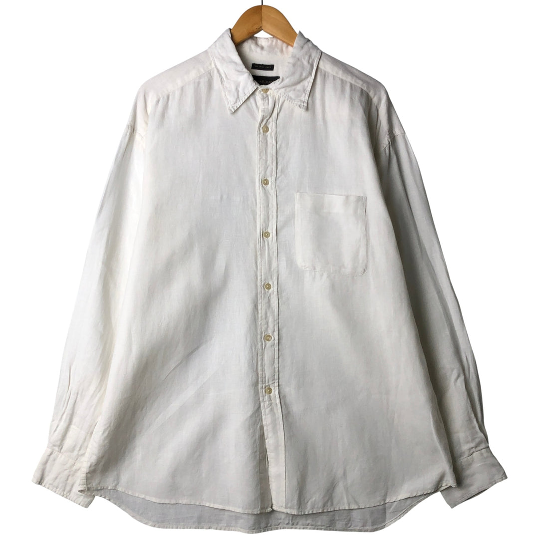 00'S Banana Republic long sleeve linen shirt, men's size L linen white type Vintage Second Hand