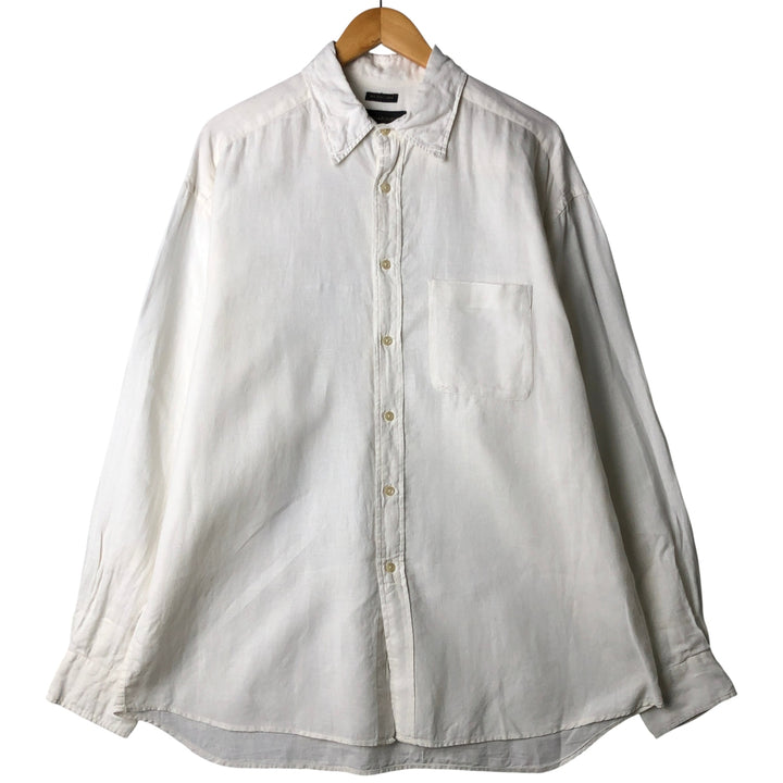 00'S Banana Republic long sleeve linen shirt, men's size L linen white type Vintage Second Hand