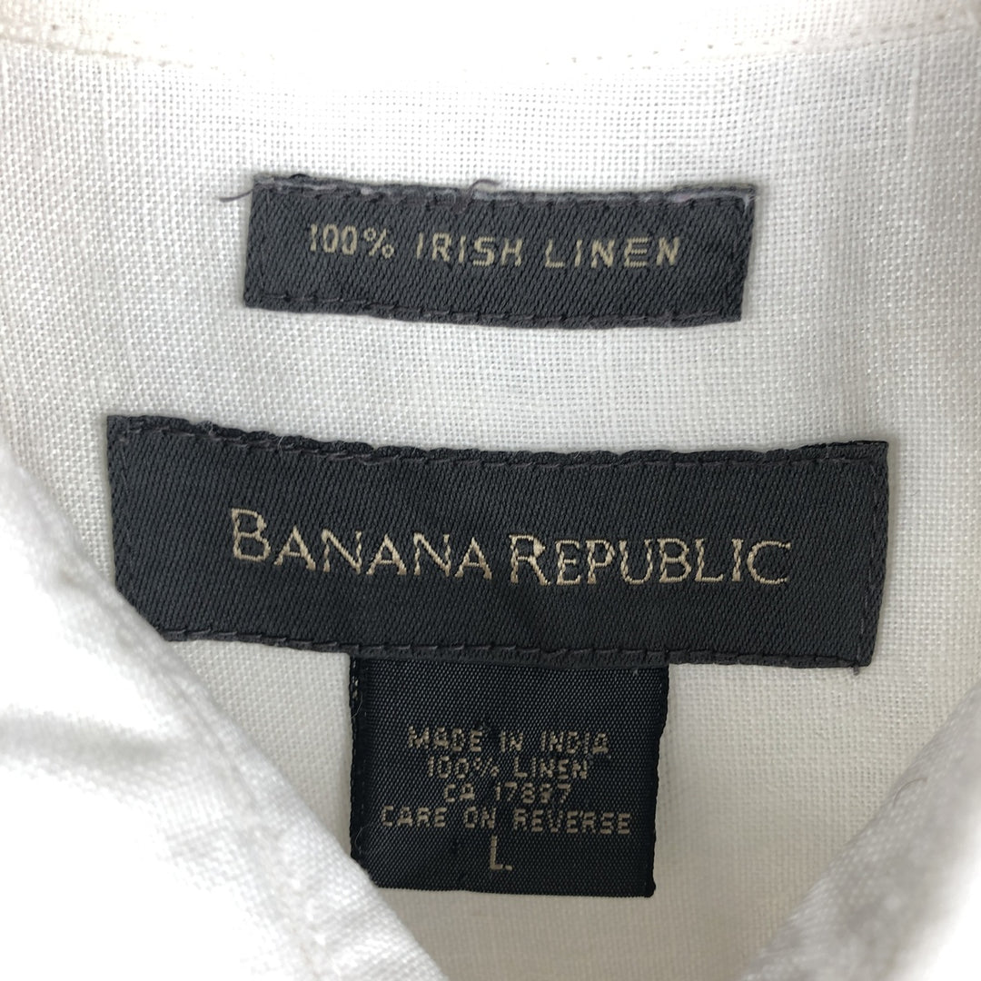 00'S Banana Republic long sleeve linen shirt, men's size L linen white type Vintage Second Hand