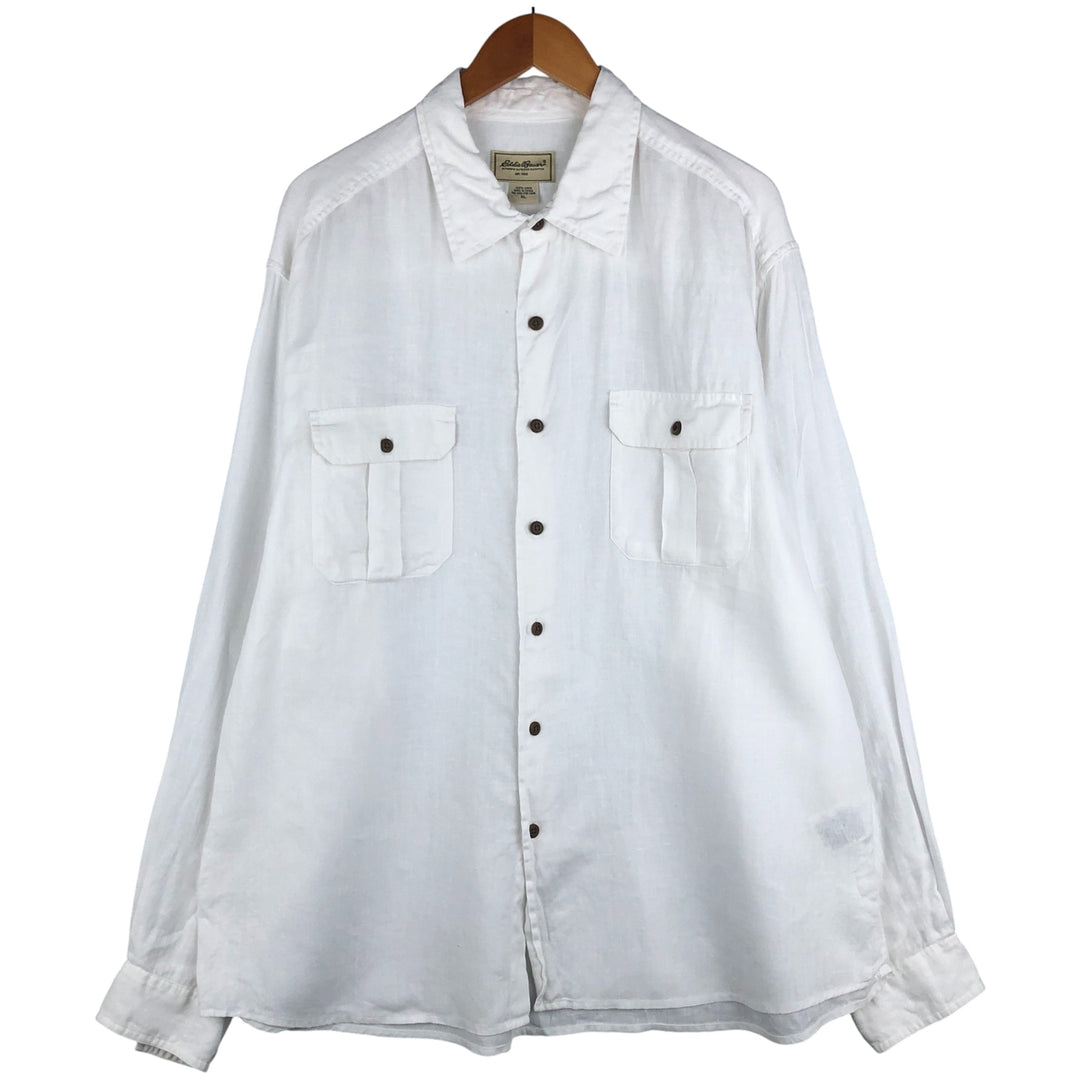 Eddie Bauer Men's Long Sleeve Linen Shirt, Size XL linen white type Vintage Second Hand