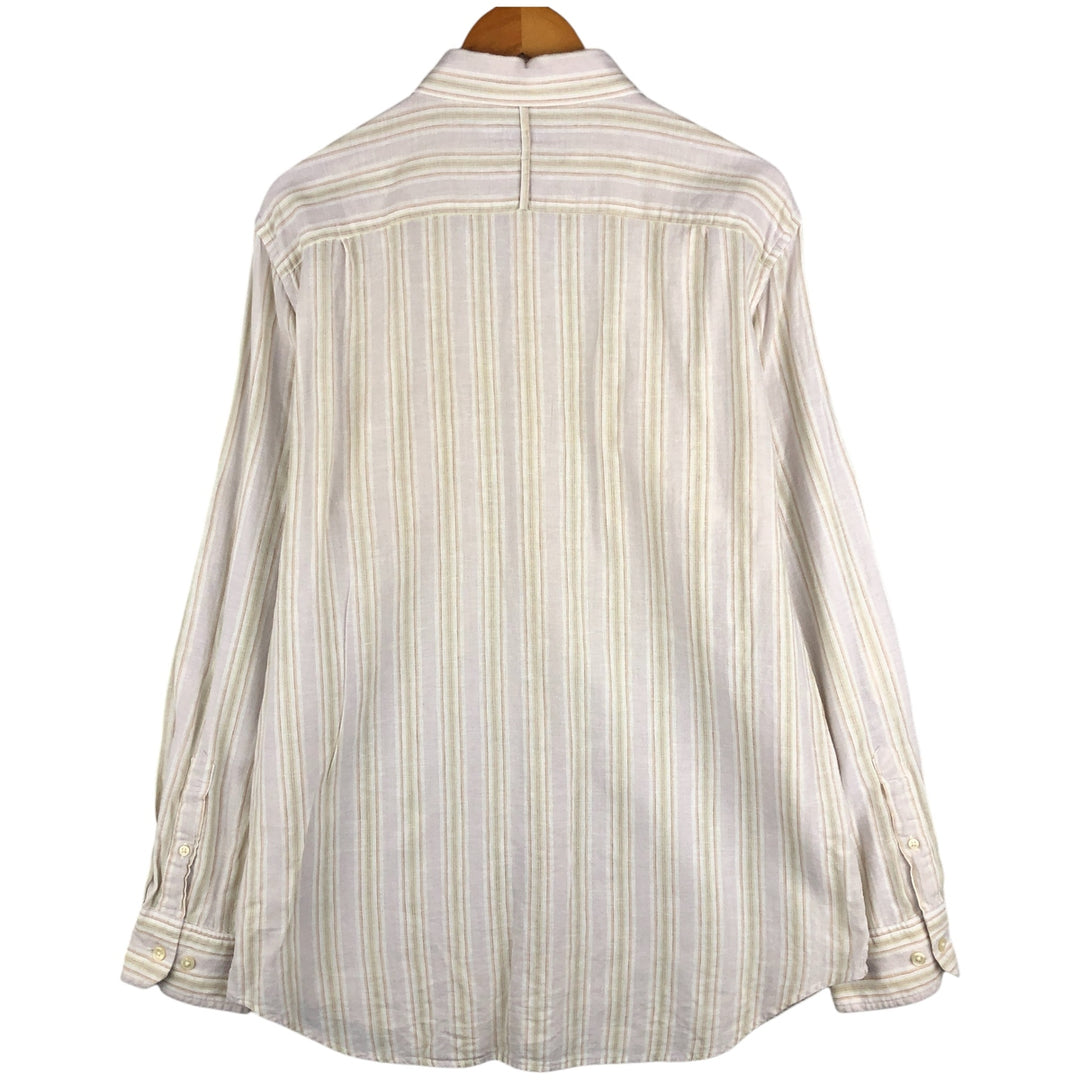 Banana Republic Striped Pattern Long Sleeve Cotton and Linen Shirt, Men's Size L cotton Beige type Vintage Second Hand
