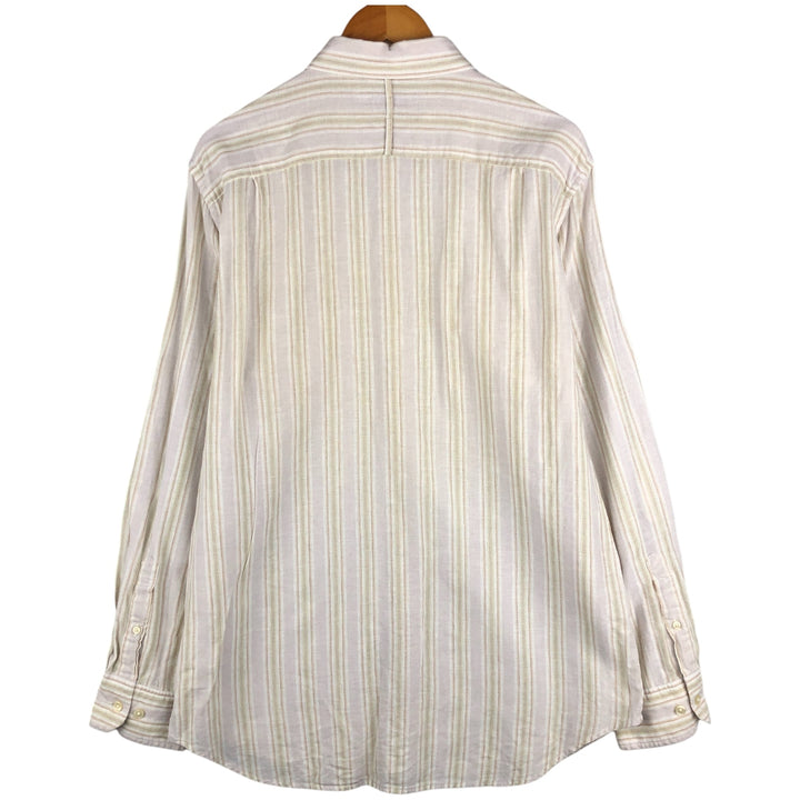 Banana Republic Striped Pattern Long Sleeve Cotton and Linen Shirt, Men's Size L cotton Beige type Vintage Second Hand