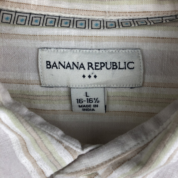 Banana Republic Striped Pattern Long Sleeve Cotton and Linen Shirt, Men's Size L cotton Beige type Vintage Second Hand
