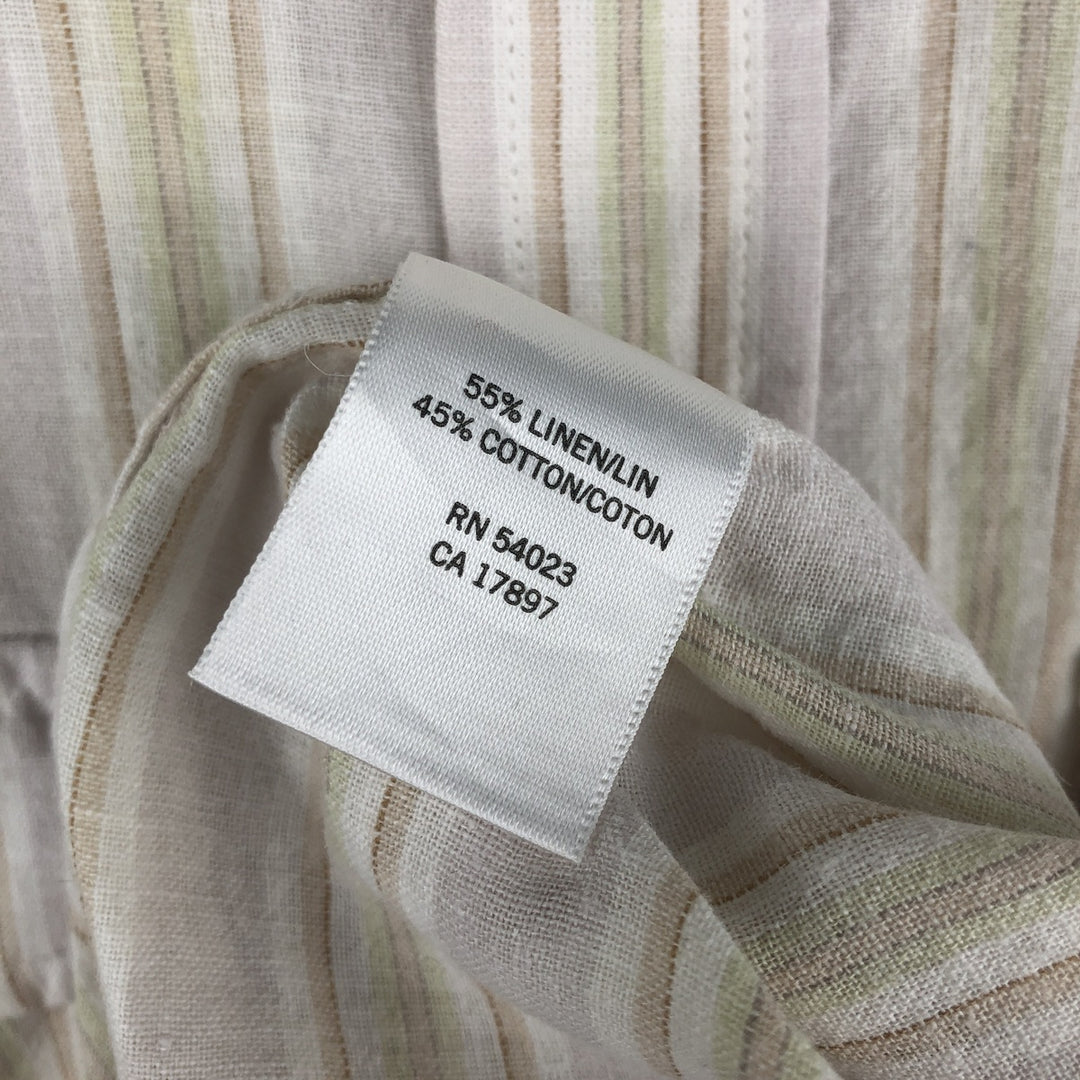 Banana Republic Striped Pattern Long Sleeve Cotton and Linen Shirt, Men's Size L cotton Beige type Vintage Second Hand
