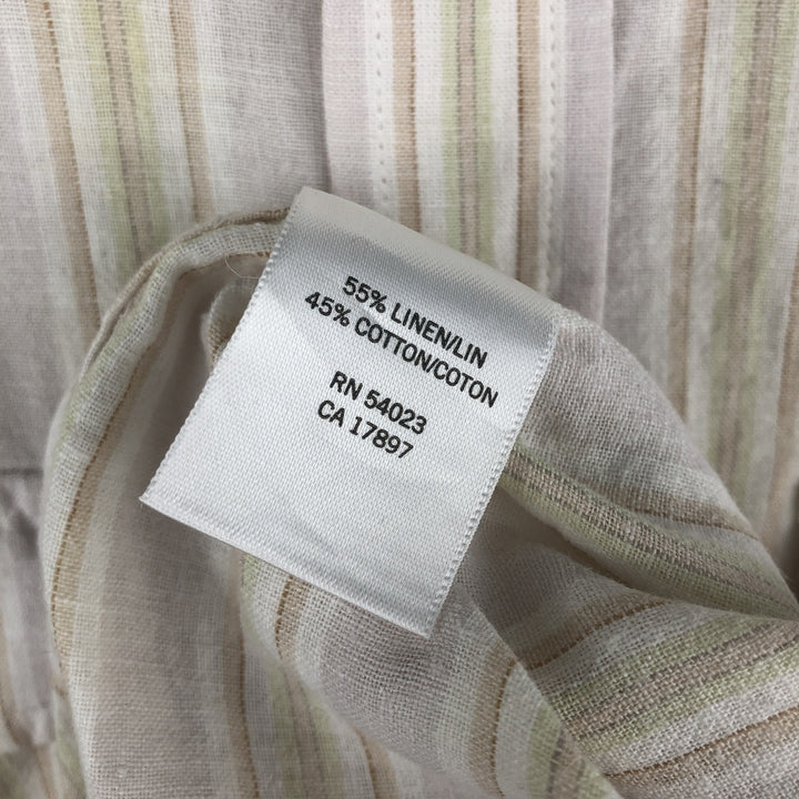Banana Republic Striped Pattern Long Sleeve Cotton and Linen Shirt, Men's Size L cotton Beige type Vintage Second Hand