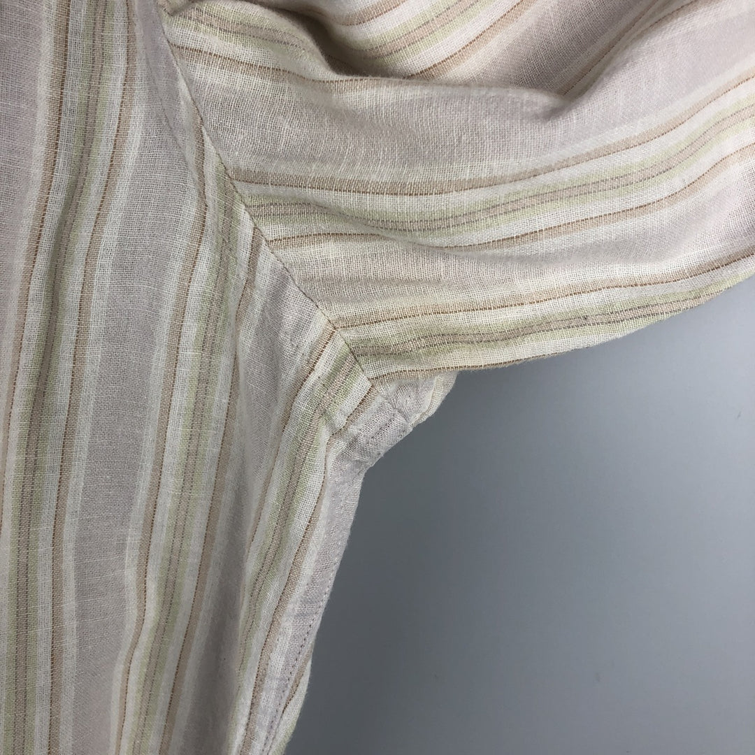 Banana Republic Striped Pattern Long Sleeve Cotton and Linen Shirt, Men's Size L cotton Beige type Vintage Second Hand