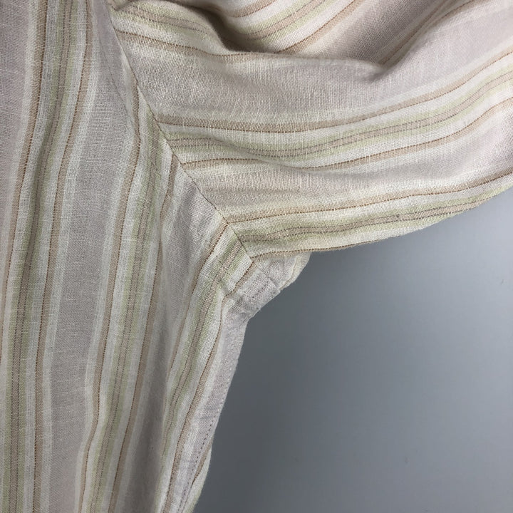 Banana Republic Striped Pattern Long Sleeve Cotton and Linen Shirt, Men's Size L cotton Beige type Vintage Second Hand