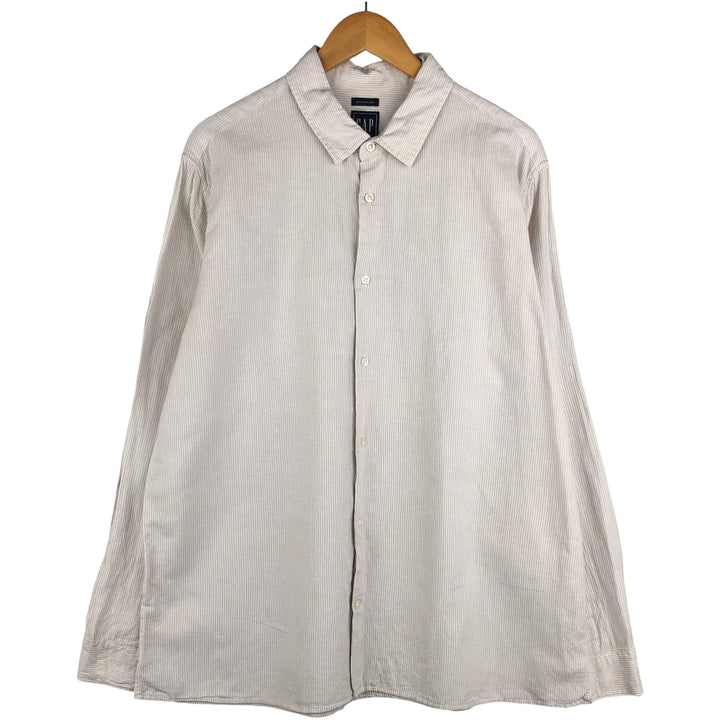 GAP Stripe Pattern Long Sleeve Linen and Cotton Shirt, Men's Size XL cotton white type Vintage Second Hand