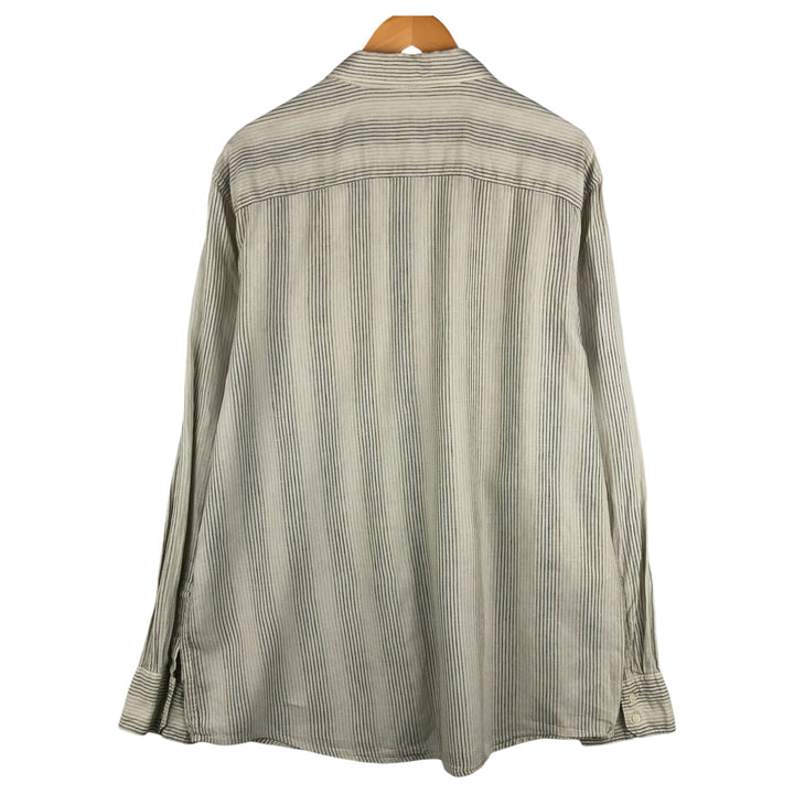 Calvin Klein Striped Pattern Long Sleeve Linen Shirt, Men's Size XL linen Khaki type Vintage Second Hand