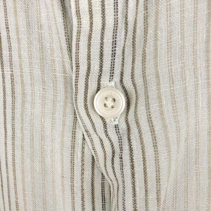 Calvin Klein Striped Pattern Long Sleeve Linen Shirt, Men's Size XL linen Khaki type Vintage Second Hand