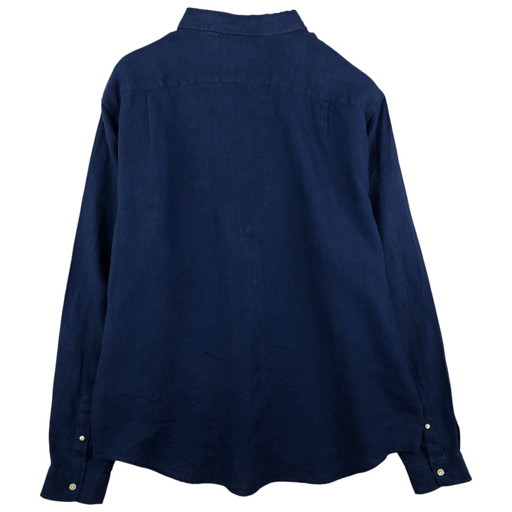 Lacoste Regular Fit Long Sleeve Linen Button-Down Shirt, Men's XXL linen Navy blue Vintage Second Hand