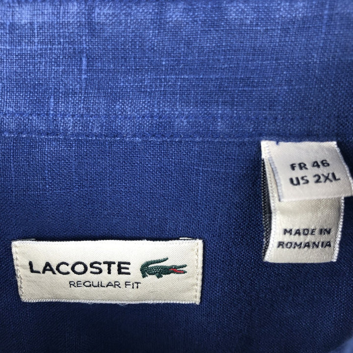 Lacoste Regular Fit Long Sleeve Linen Button-Down Shirt, Men's XXL linen Navy blue Vintage Second Hand