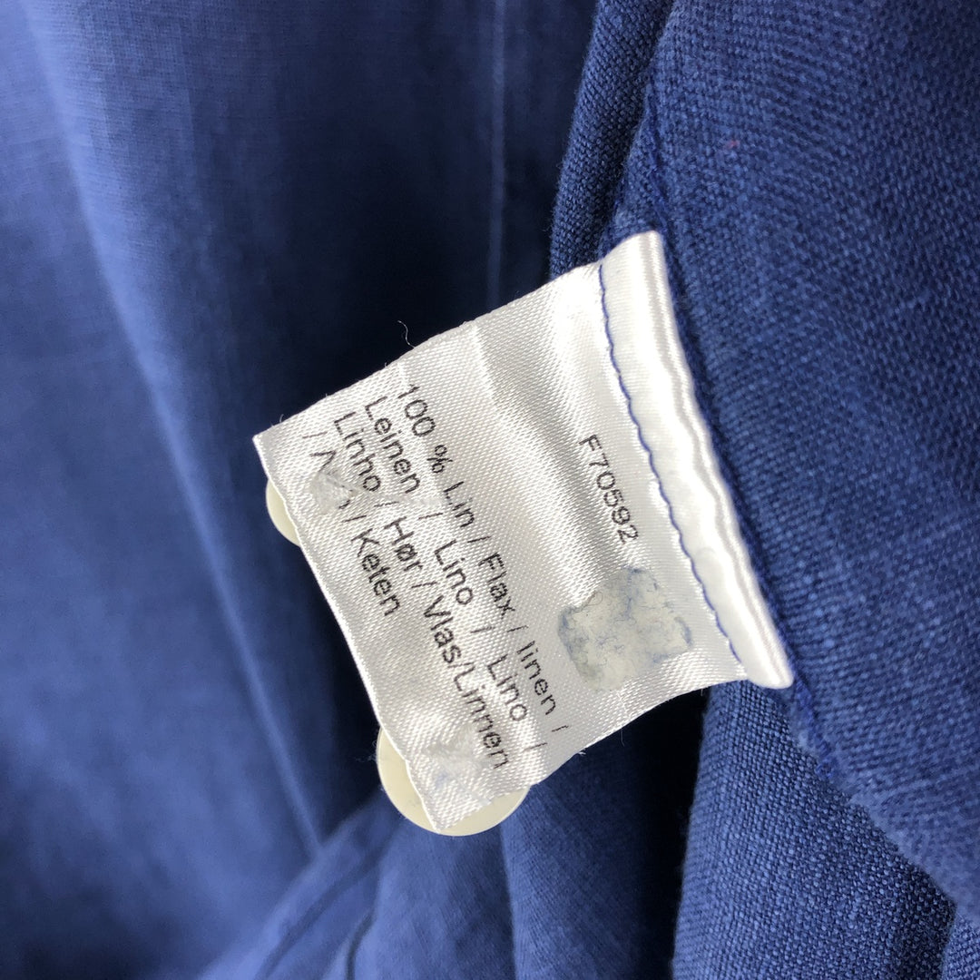 Lacoste Regular Fit Long Sleeve Linen Button-Down Shirt, Men's XXL linen Navy blue Vintage Second Hand