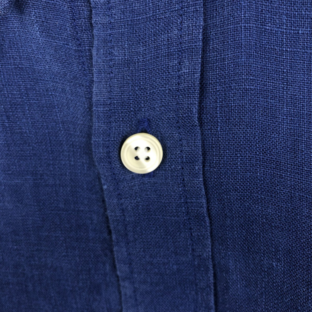 Lacoste Regular Fit Long Sleeve Linen Button-Down Shirt, Men's XXL linen Navy blue Vintage Second Hand