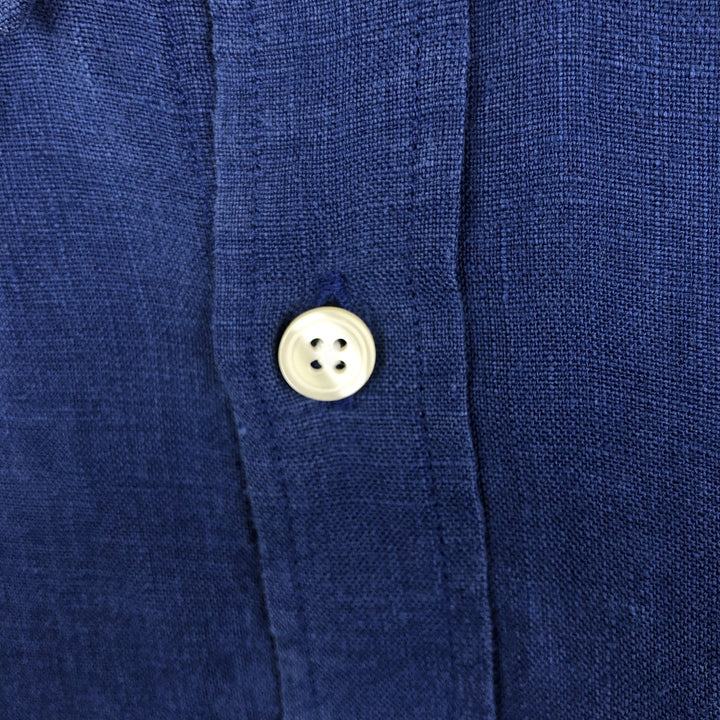 Lacoste Regular Fit Long Sleeve Linen Button-Down Shirt, Men's XXL linen Navy blue Vintage Second Hand