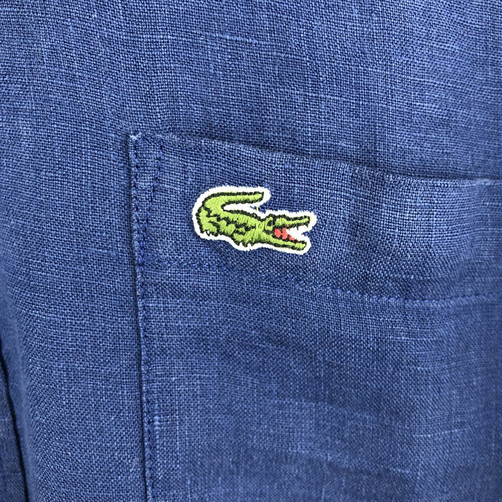 Lacoste Regular Fit Long Sleeve Linen Button-Down Shirt, Men's XXL linen Navy blue Vintage Second Hand