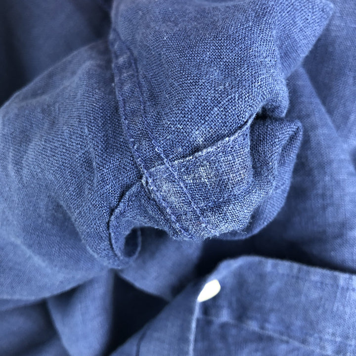 Lacoste Regular Fit Long Sleeve Linen Button-Down Shirt, Men's XXL linen Navy blue Vintage Second Hand