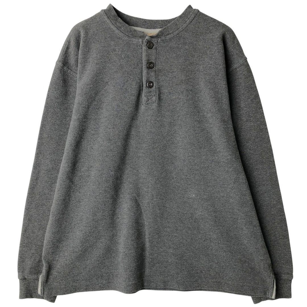 90s-00'S LLBean Waffle Henley T-Shirt, Men's Size L, Vintage cotton Charcoal Vintage Second Hand