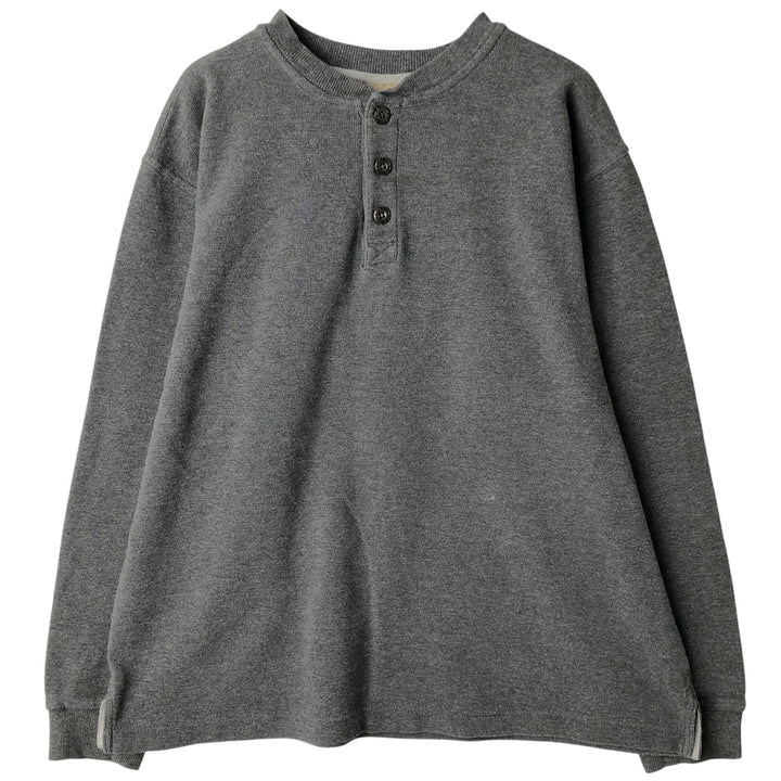 90s-00'S LLBean Waffle Henley T-Shirt, Men's Size L, Vintage cotton Charcoal Vintage Second Hand