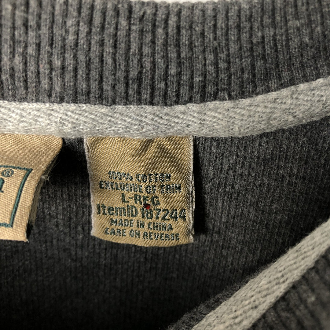 90s-00'S LLBean Waffle Henley T-Shirt, Men's Size L, Vintage cotton Charcoal Vintage Second Hand