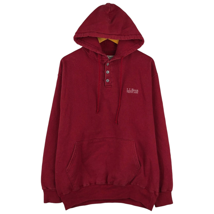 Vintage LLBean Russell Half-Button Hoodie from the 1980s-1990s, Made in USA, Men's XL cotton red type Vintage Second Hand