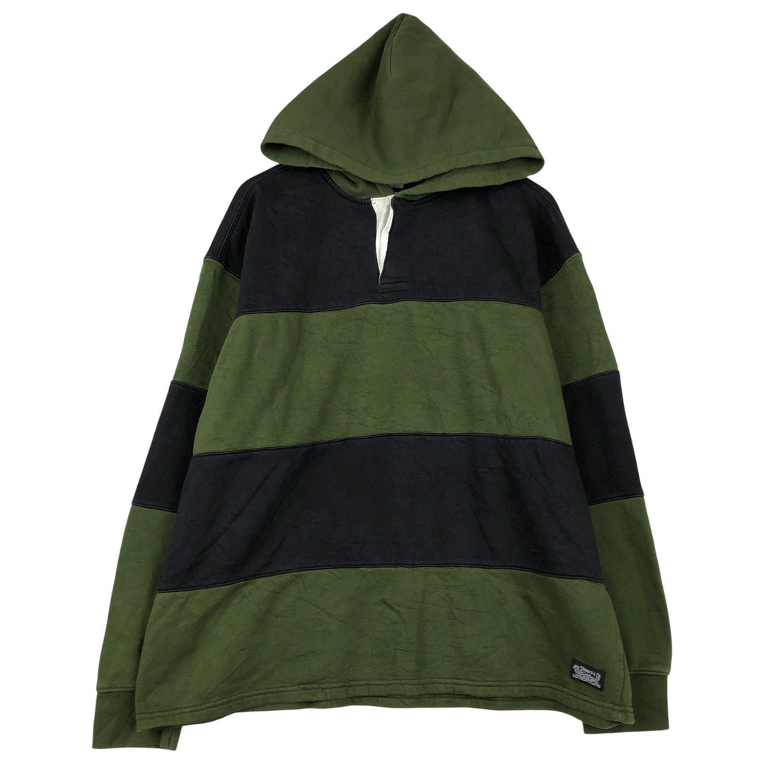 Levi's Relaxed Striped Pattern Half-Button Hoodie, Men's Size L cotton Green type dark green Vintage Second Hand