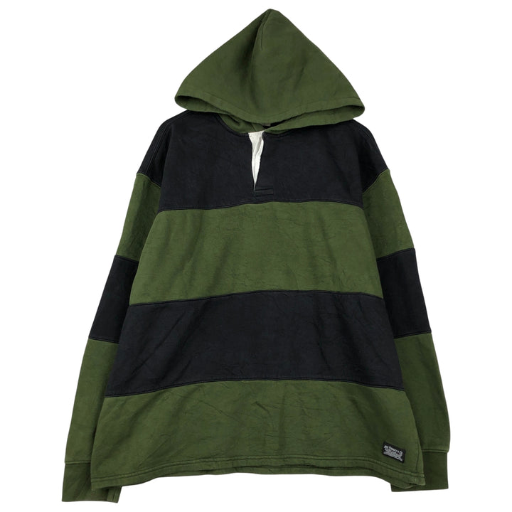 Levi's Relaxed Striped Pattern Half-Button Hoodie, Men's Size L cotton Green type dark green Vintage Second Hand