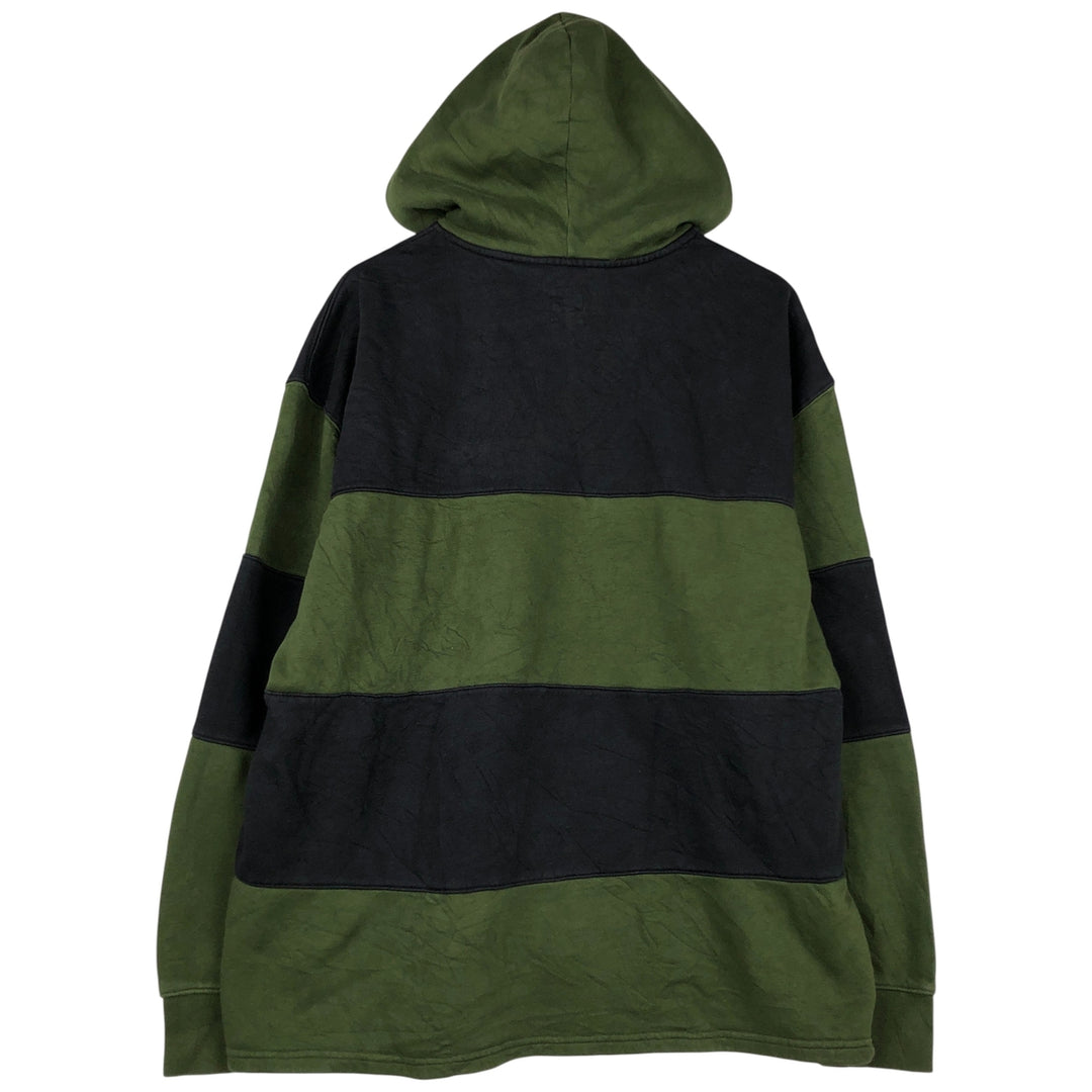 Levi's Relaxed Striped Pattern Half-Button Hoodie, Men's Size L cotton Green type dark green Vintage Second Hand