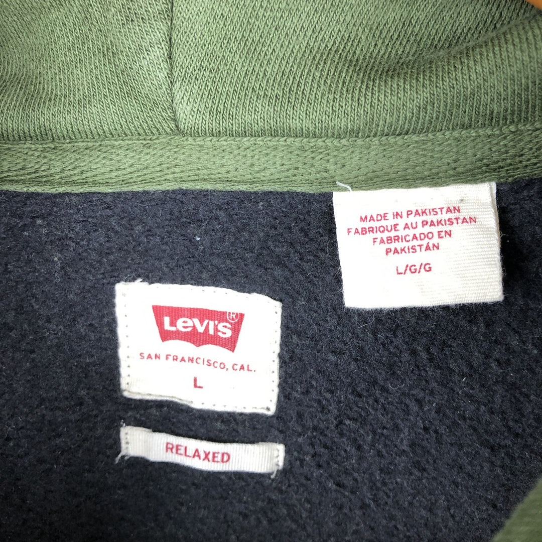 Levi's Relaxed Striped Pattern Half-Button Hoodie, Men's Size L cotton Green type dark green Vintage Second Hand