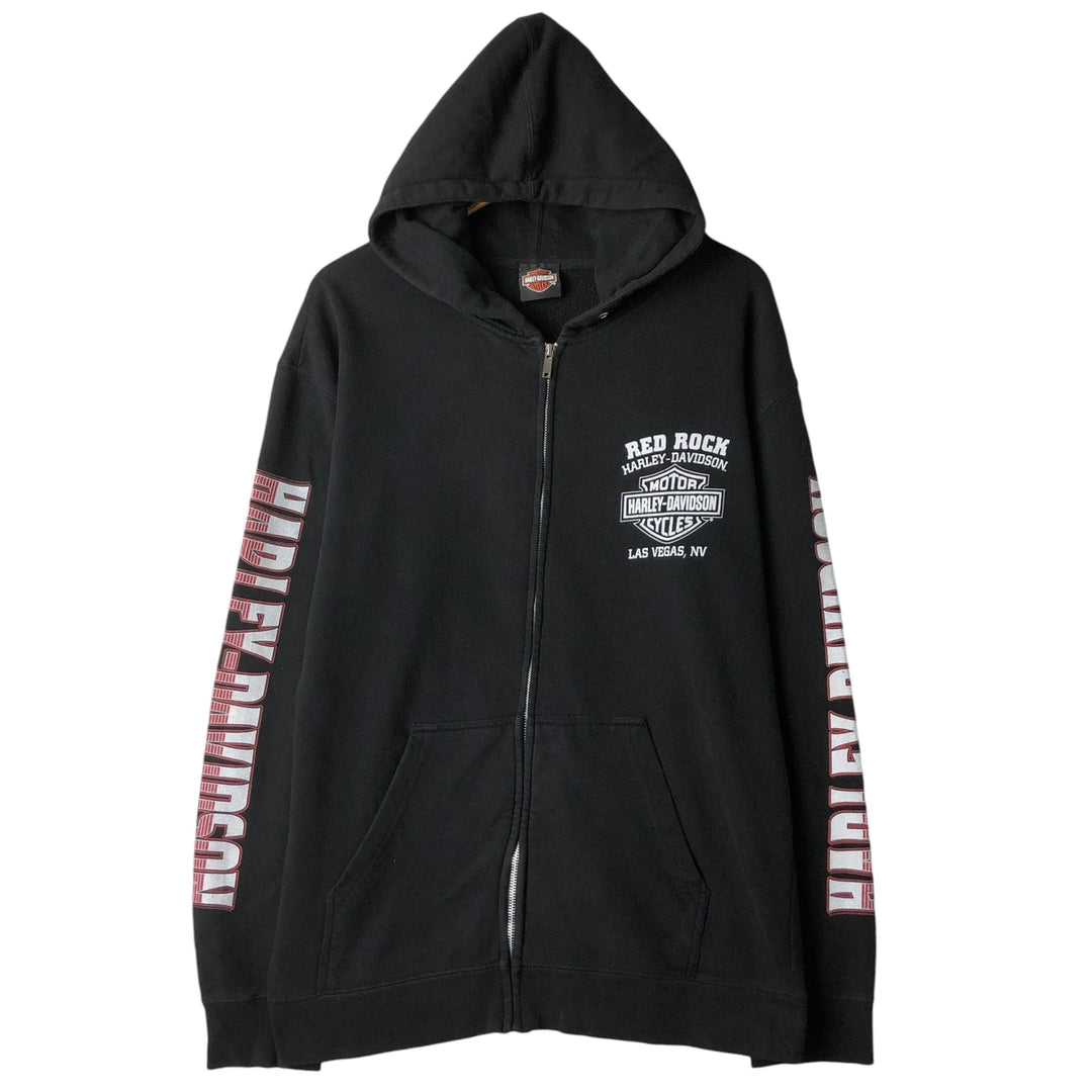 Harley-Davidson Skull Pattern Full-Zip Hoodie, Men's Size L cotton black type Vintage Second Hand