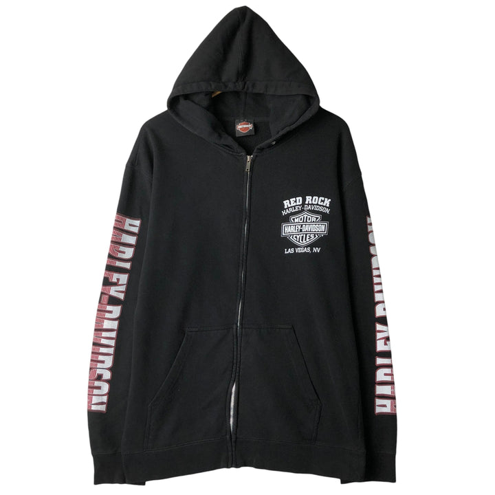 Harley-Davidson Skull Pattern Full-Zip Hoodie, Men's Size L cotton black type Vintage Second Hand