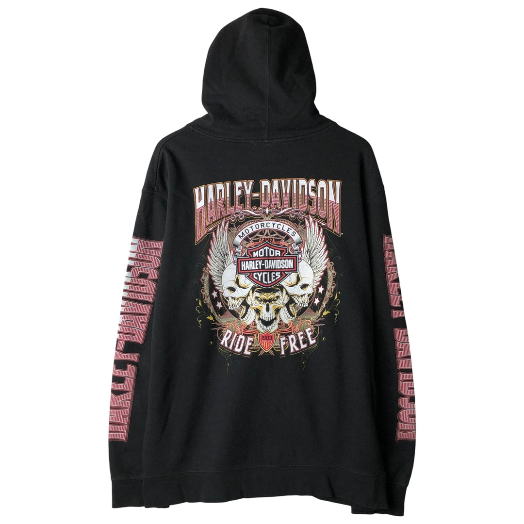 Harley-Davidson Skull Pattern Full-Zip Hoodie, Men's Size L cotton black type Vintage Second Hand