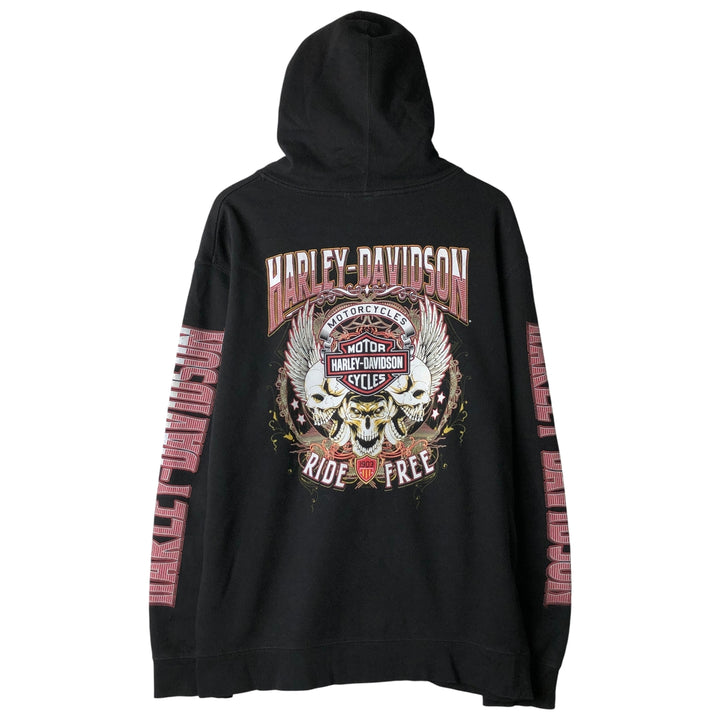 Harley-Davidson Skull Pattern Full-Zip Hoodie, Men's Size L cotton black type Vintage Second Hand