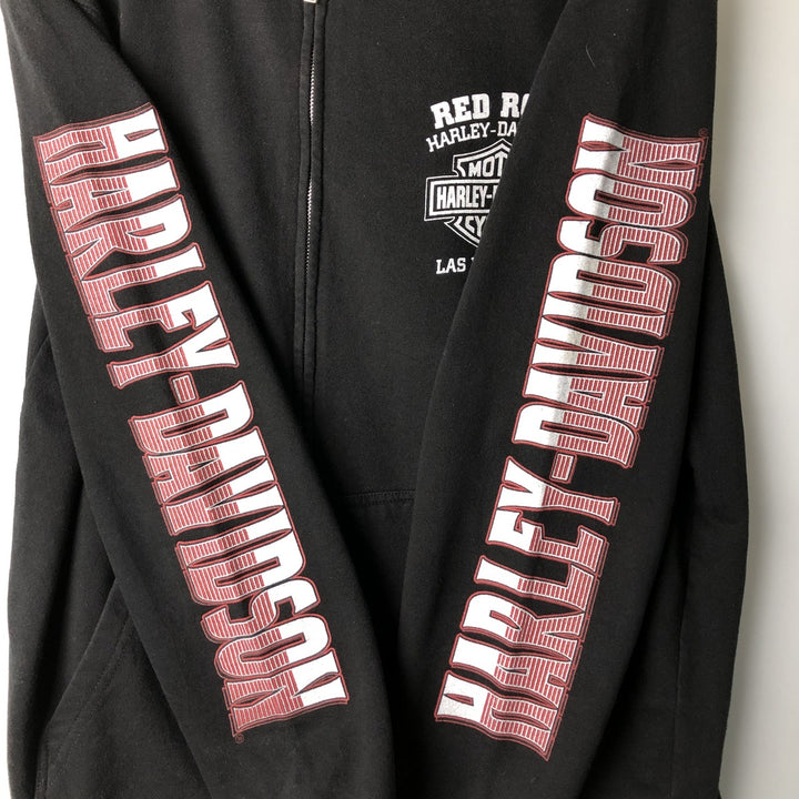 Harley-Davidson Skull Pattern Full-Zip Hoodie, Men's Size L cotton black type Vintage Second Hand