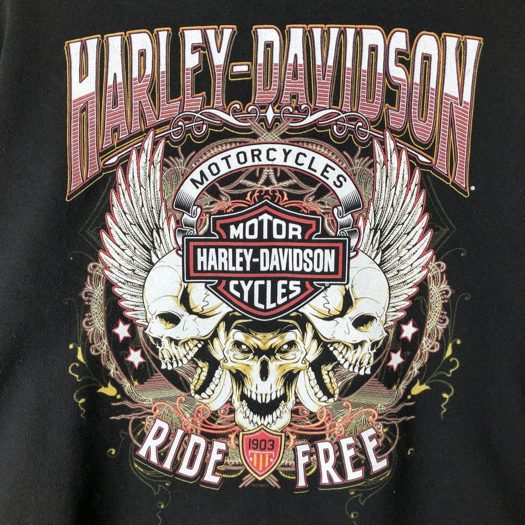 Harley-Davidson Skull Pattern Full-Zip Hoodie, Men's Size L cotton black type Vintage Second Hand