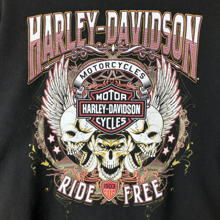 Harley-Davidson Skull Pattern Full-Zip Hoodie, Men's Size L cotton black type Vintage Second Hand