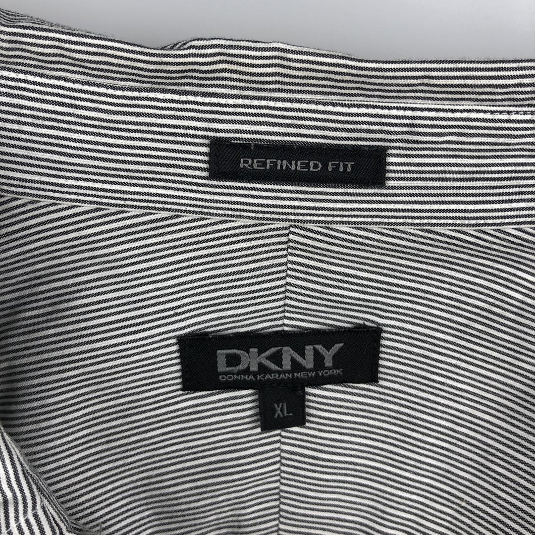 DKNY REFINED FIT Long Sleeve Cotton Striped Shirt, Men's XL cotton white type Vintage Second Hand