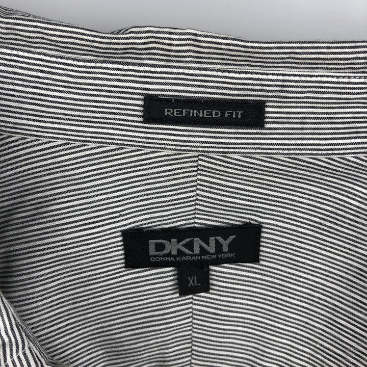 DKNY REFINED FIT Long Sleeve Cotton Striped Shirt, Men's XL cotton white type Vintage Second Hand