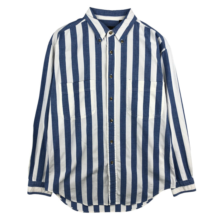 Vintage 1990'S Eddie Bauer long-sleeved button-down striped shirt with black tag, size M, men's cotton white type Vintage Second Hand