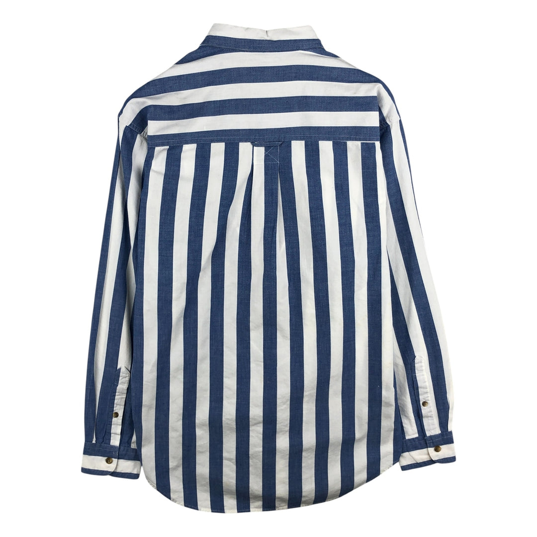 Vintage 1990'S Eddie Bauer long-sleeved button-down striped shirt with black tag, size M, men's cotton white type Vintage Second Hand