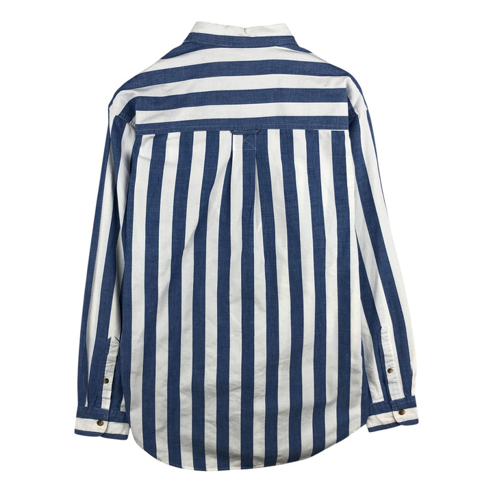 Vintage 1990'S Eddie Bauer long-sleeved button-down striped shirt with black tag, size M, men's cotton white type Vintage Second Hand