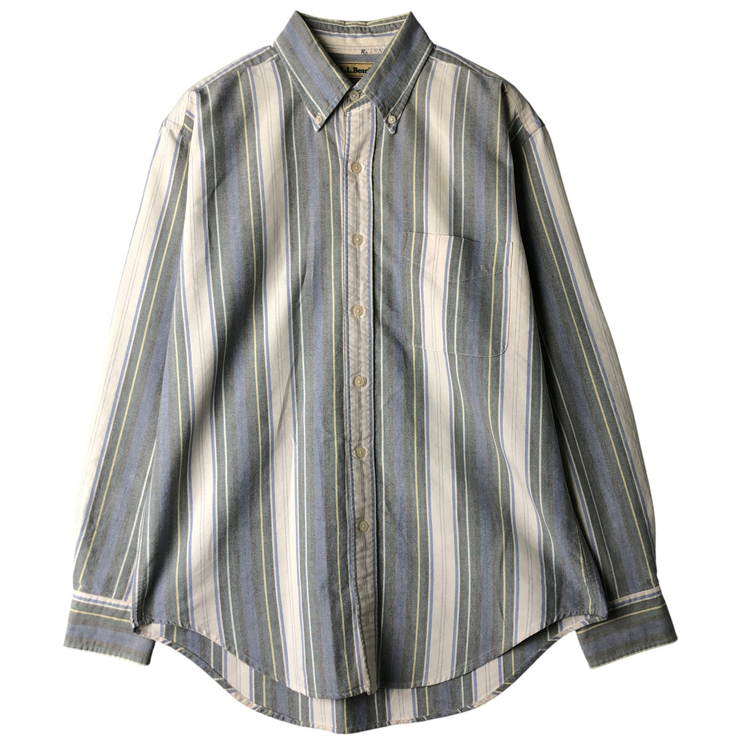 Vintage 80s-90'S LLBean Multi-Stripe Long Sleeve Button-Down Striped Shirt, Men's Size Medium cotton ivory Vintage Second Hand