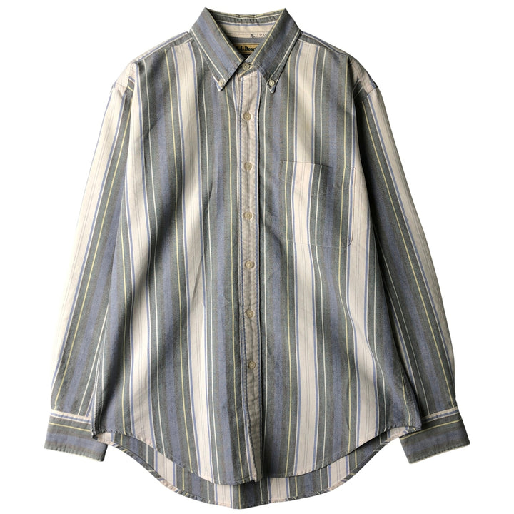 Vintage 80s-90'S LLBean Multi-Stripe Long Sleeve Button-Down Striped Shirt, Men's Size Medium cotton ivory Vintage Second Hand