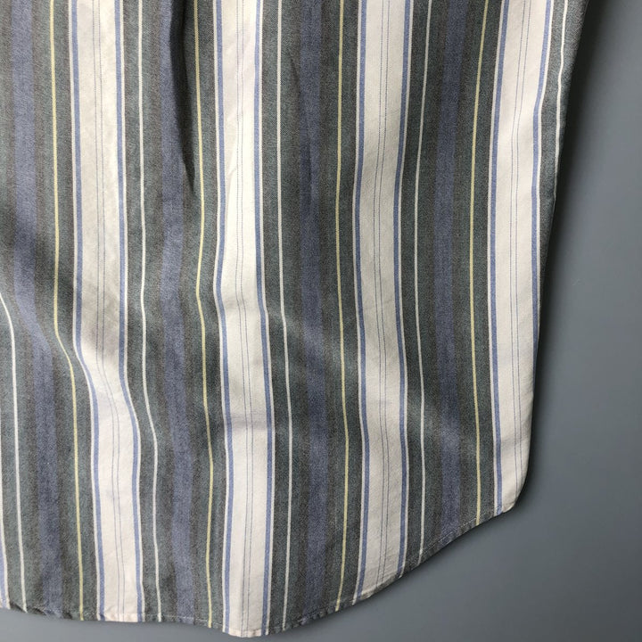 Vintage 80s-90'S LLBean Multi-Stripe Long Sleeve Button-Down Striped Shirt, Men's Size Medium cotton ivory Vintage Second Hand
