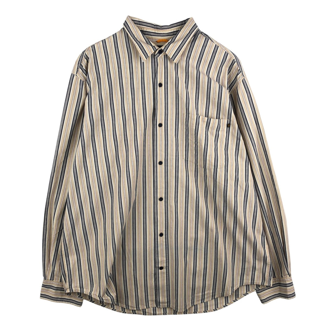 2000'S Timberland Multi-Stripe Long Sleeve Striped Shirt, Men's XXL cotton Beige type Vintage Second Hand