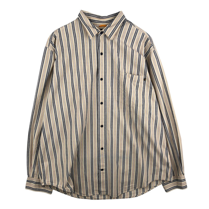 2000'S Timberland Multi-Stripe Long Sleeve Striped Shirt, Men's XXL cotton Beige type Vintage Second Hand