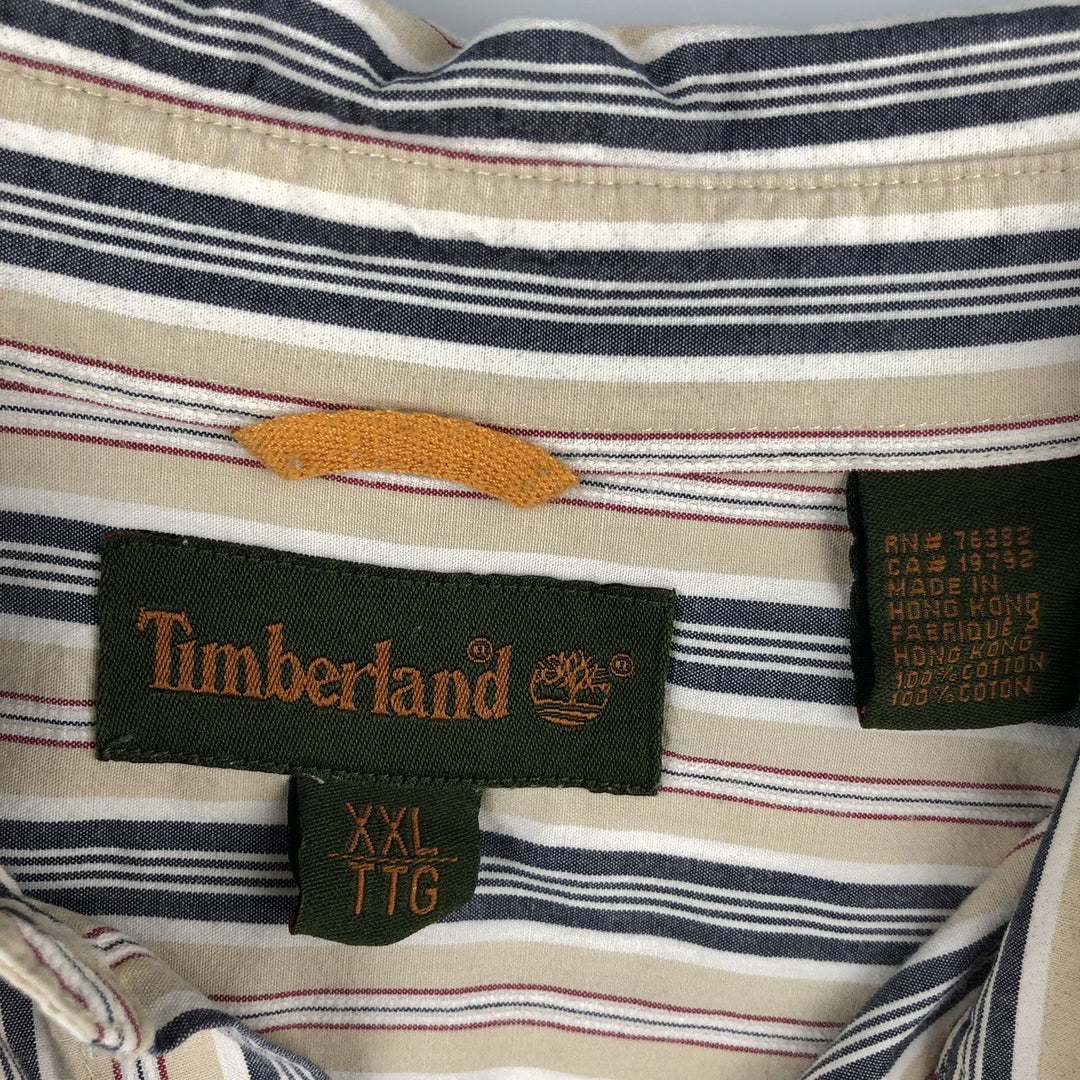 2000'S Timberland Multi-Stripe Long Sleeve Striped Shirt, Men's XXL cotton Beige type Vintage Second Hand