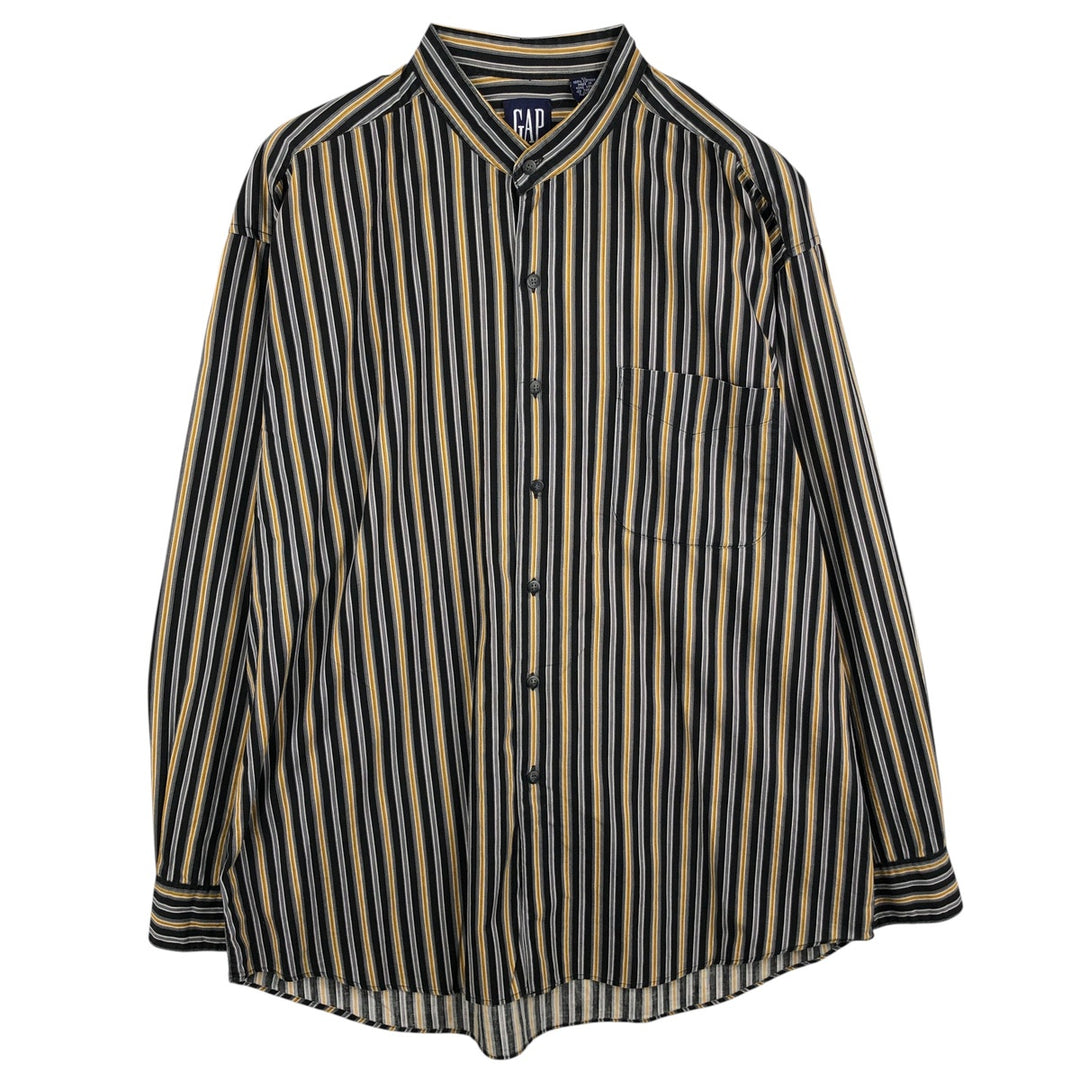 90'S GAP Vintage Stand Collar Long Sleeve Cotton Striped Shirt, Men's XL cotton black type Vintage Second Hand