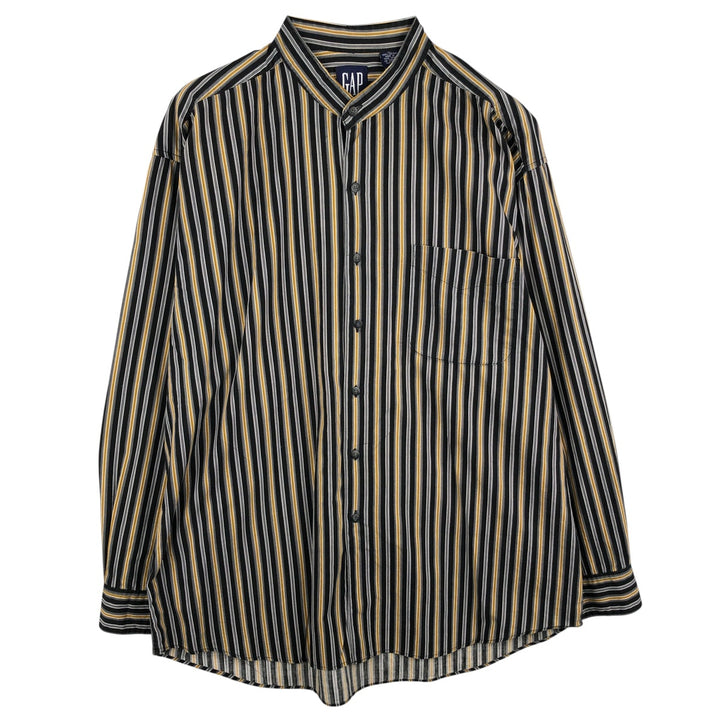 90'S GAP Vintage Stand Collar Long Sleeve Cotton Striped Shirt, Men's XL cotton black type Vintage Second Hand